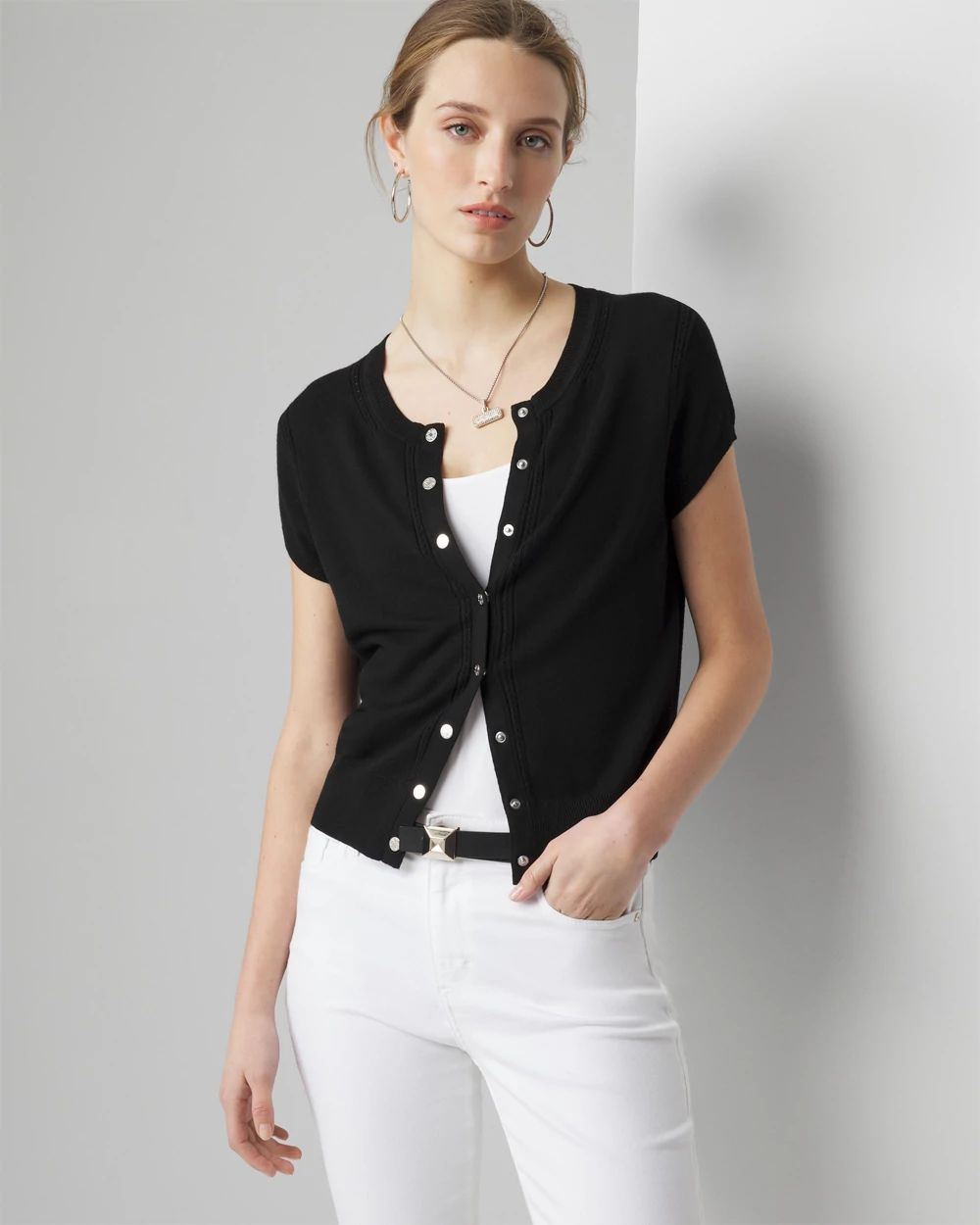 Pointelle cardigan sweater sales
